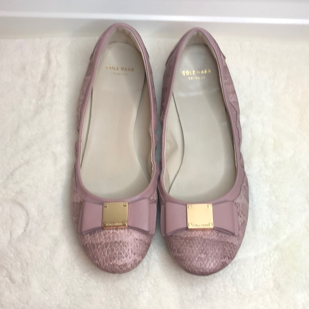 Cole Haan Tali Bow Pink Snake Print Flat